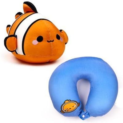 “Swapseazzz Adoramals Clownvis Nekkussen - 2-in-1 Pluche Reiskussen - Kinder Knuffel - Reisaccessoire”