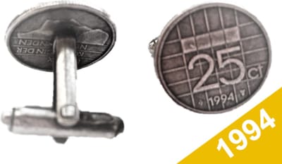 Manchetknopen Kwartje 1994 Verzilverd - Uniek en Stijlvol Sieraad met Jaartal - Cadeau Geboortejaar - Alle Jaartallen Beschikbaar - Doorsnede 1,8 cm