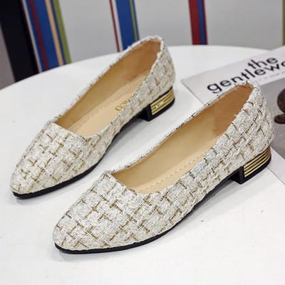 Mocassins Plats à Enfiler Dorés Bout Pointu Chaussures Décontractées Écossaises Chaussures Bateau Talons Métalliques Chaussures Féminines Peu Profondes Chaussures pour Dames Taille 42 36 jaune-clair