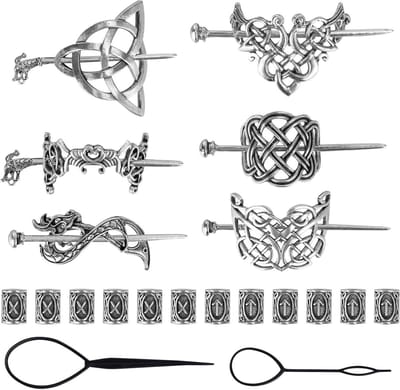 Allecta - Viking Keltische Haarspelden in Retro Zilver met Haarkralen - Haaraccessoires voor Vrouwen