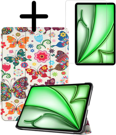 Hoesje Geschikt voor Apple iPad Air M3/M4 (2025/2026) - 11 inch - Met Screenprotector - Trifold Bookcase - Hard Cover - Hardcover Book Case - Tablet Hoes - Vlinders
