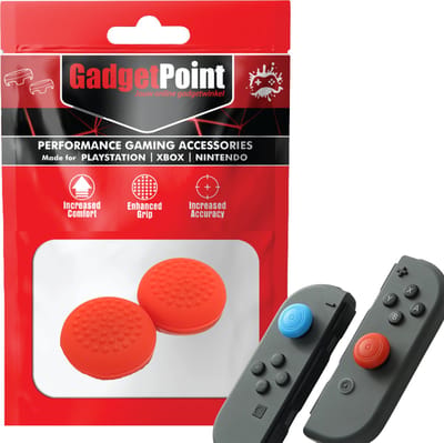 Gadgetpoint - Thumb Grips voor Nintendo Switch Joy-Con Controllers - Gaming Thumbgrips - Performance Anti-Slip Thumbsticks - Bescherming Accessoires - Thumbs Stippen - Rood