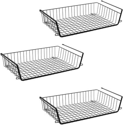 5Five Hangmand voor in een kast - 3x - metaal - 51 x 30 x 11 cm - zwart - kastmandje - opbergers - kleding - hangend aan plank