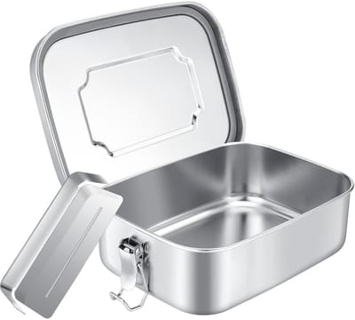 GELLDG Lunchbox - Dubbele compartimenten - Lunchbox van roestvrij staal - Lunchbox voor volwassenen - Lekvrij ontwerp - Met verwijderbare verdeler - Inhoud 1400 ml - Geschikt voor volwassenen en kinderen