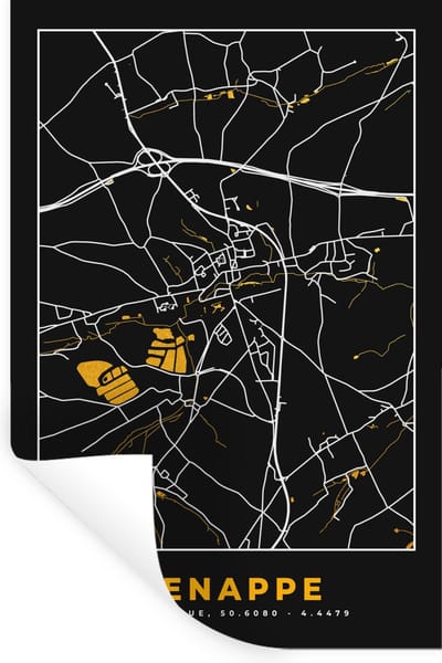 Muurstickers - Sticker Folie - Genappe - Plattegrond - Goud - Kaart - Stadskaart - 20x30 cm - Plakfolie - Muurstickers Kinderkamer - Zelfklevend Behang - Zelfklevend behangpapier - Stickerfolie