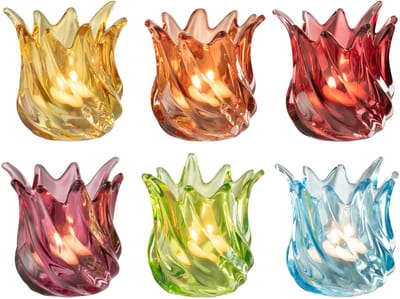 J-Line theelichthouder Popa - glas - mix - 6 stuks