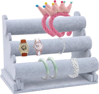 Drie-laags Armbandhouder voor Sieraden, Afneembare Sieradenstandaard voor Armbanden, Horloges en Kettingen (Grijs)