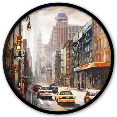 Poster in lijst Rond - Fotolijst 40x40 cm - Posters - Schilderij - Stad - Auto - Olieverf - Ronde posterlijst zwart - Decoratie - Wanddecoratie woonkamer - Muurdecoratie slaapkamer