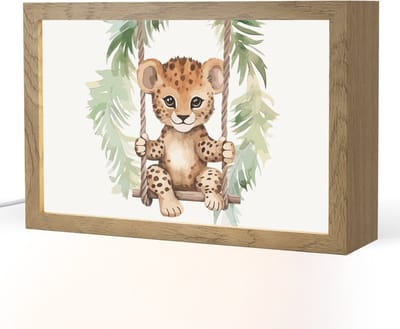 Nachtlampje 30x20 cm - Kinder lampje - Luipaard - Dier - Kinderen - Jungle - Tafellamp kinderkamer - Slaapkamer lamp - Bedlamp kinderen - Kinderlampje stopcontact - Wandlamp babykamer - Nachtlampjes