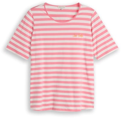 Tom Tailor - Plus Size - T-shirt met borduursel - Maat 48 - pink white stripe