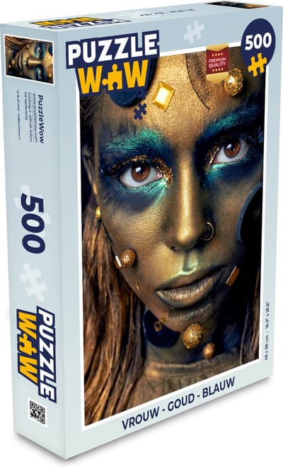 Puzzel Vrouw - Goud - Blauw - Legpuzzel - Puzzel 500 stukjes