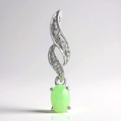 Cavill - Zilveren Hanger met Keizerlijk Chrysopraas 0 34 ct en Witte Topazen 925 Sterling Zilver - Elegant Ovaal Cabochon Sieraad 22x5 mm