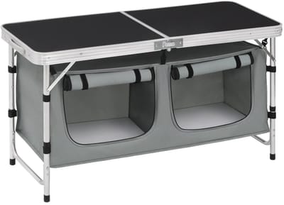 Noventra campingtafel-picknicktafel-picknicktafel opvouwbaar-met opbergvakken-120 x 47 x 69.5 cm-donkergrijs-aluminium-