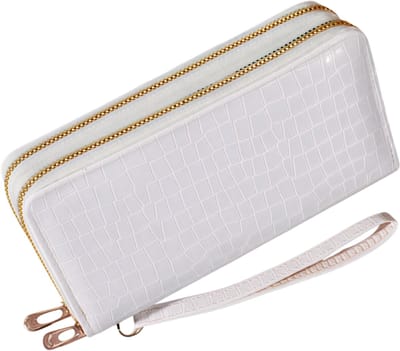 Chique Vintage Dubbellaagse Clutch Portemonnee – Wit – Kunstleren Geldtas voor Pasjes, Contant Geld en Telefoon – Stijlvolle Dames Portemonnee voor Dagelijks Gebruik en Uitgaan