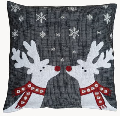 Kussenhoes - Gobelinstof - Kerst - Grijs met 2 rendieren met rode sjaal om - 40 x 40 cm