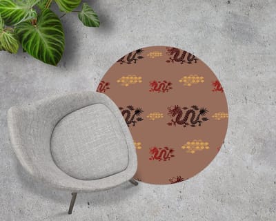 Coloray Vloerbeschermer - Aziatisch drakenpatroon Stoel Mat - 100x100 cm - Rood Vloerbeschermer Groot - Vloerbeschermer Bureaustoel Tapijt - Mótif Vloerbeschermer - Ronde Mat - Etnische Thema