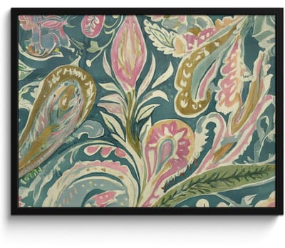 Poster in lijst - Fotolijst 70x50 cm - Posters - Patroon - Kleurrijk - Sierlijk - Groen - Posterlijst zwart - Decoratie - Wanddecoratie woonkamer - Muurdecoratie slaapkamer