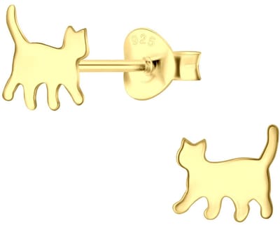Joy|S - Zilveren kat poes oorbellen - 7 x 6 mm - kinderoorbellen - gold plated - goudkleur