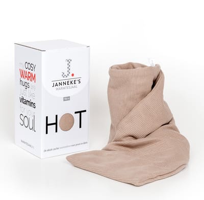 Janneke’s Warmtesjaal® pittenzak magnetron micro - Warmtekussen nek en schouder - lijnzaad - extra lang - wasbare hoes - made in NL - kleur taupe