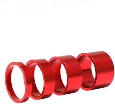 Fiets Balhoofd Spacer - Vork Wasmachine - Fiets Afstelling - Aluminium Legering - 4 Maten Set - Rood
