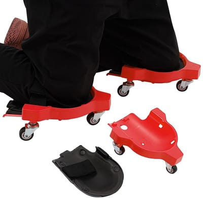 Rollende Kniebeschermers - Glijdend Kussen - Tegels Leggen Tuinieren - 360° Wielen - 28x22x11cm - Rood