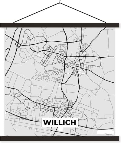 Posterhanger incl. Poster 60x60 cm - Schoolplaat - Plattegrond - Duitsland - Willich - Kaart - Stadskaart - Textielposter - Zwarte latten - Stadskaart