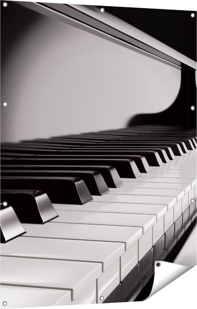 Gards Tuinposter Pianotoetsen - Noten - Piano - 90x120 cm - Tuindoek - Tuindecoratie - Wanddecoratie buiten - Tuinschilderij