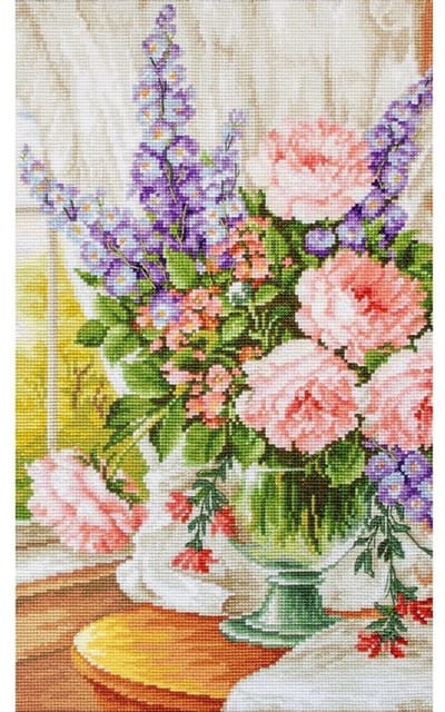Luca-s Borduurpakket Flowers at the Window  - bloemen voor het raam om te borduren bu4016