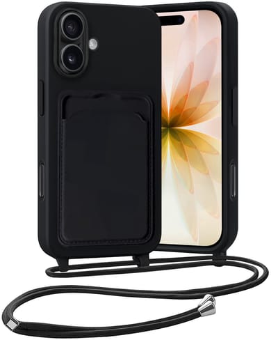 Hoesje Geschikt voor iPhone 17 Hoesje Met Telefoonketting Pasjeshouder Case Koord - Hoesje Geschikt voor iPhone 17 Hoes Met Kaarthouder - Zwart