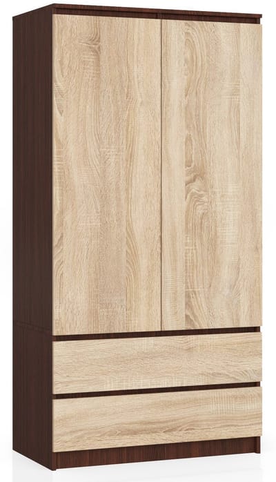 Kleidingkast S90 met 2 Deuren en 2 Lades / AKORD Furniture Factory / Venge - Sonoma Eik / 90 x 180 x 51 cm