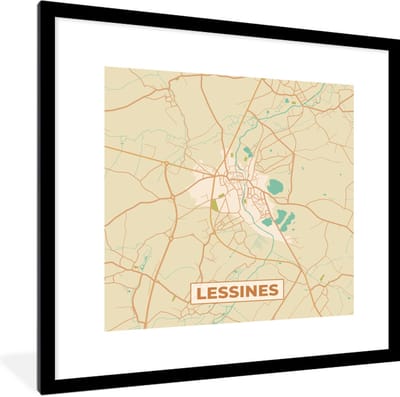 Fotolijst incl. Poster - Vintage - Lessines - Stadskaart - Plattegrond - Kaart - 40x40 cm - Posterlijst
