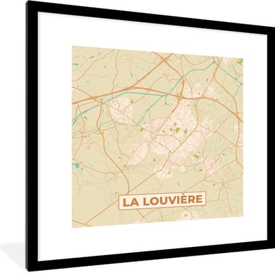 Fotolijst incl. Poster - Vintage - Retro - Kaart - Plattegrond - Stadskaart - La Louvière - 40x40 cm - Posterlijst