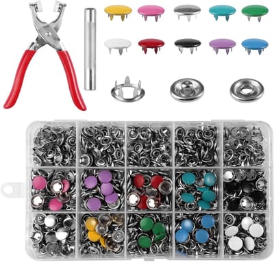 200 sets drukknopen zonder naaien, 9.5 mm metalen knopen met tang, ideaal voor kinderkleding, handgemaakte projecten en kledingaccessoires (10 kleuren)