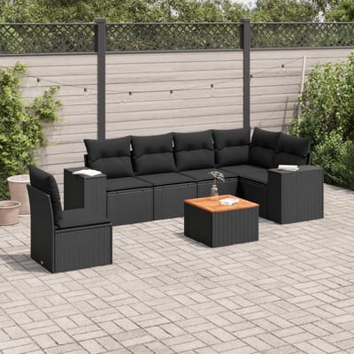 vidaXL - 7-delige - Loungeset - met - kussens - poly - rattan - zwart