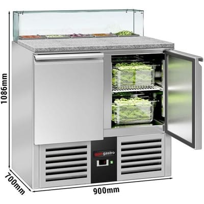 GGM Gastro Saladette PREMIUM - 900mm - 2 Türen - mit Glasaufsatz für 5x GN 1/6 Zilver