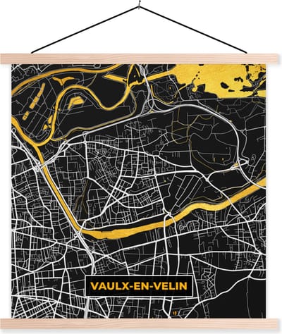Posterhanger incl. Poster 40x40 cm - Schoolplaat - Stadskaart - Vaulx-en-Velin - Frankrijk - Kaart - Plattegrond - Textielposter - Blanke latten - Stadskaart