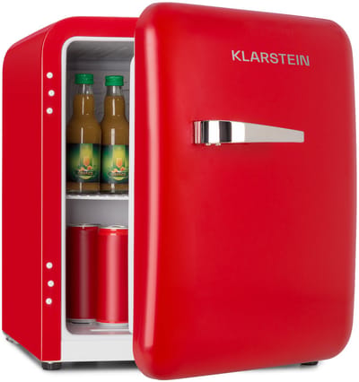 Klarstein Mini-Koelkast Audrey Mini retro Mini koelkast -Drankkoelkast - Energie-efficiëntieklasse D - 48 Liter inhoud - 2 Niveaus - Koeltemperatuur: 0 - 10 °C - Jaren 50 retro Stijl - Flessenvak & eierbakje - Rood - Mini Fridge
