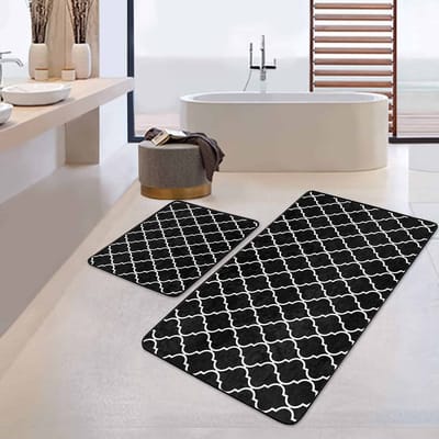 Boraboi® Badmat antislip 2 stuk set- Badmatten 60x100cm en 50x60cm,(Zwart,wit)