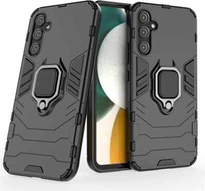 MobyDefend Hoesje - Geschikt voor Samsung Galaxy A34 - Dubbelgelaagde Pantsercase Met Standaard - Zwart