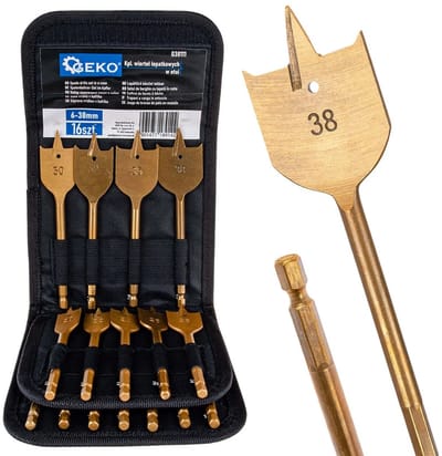 GEKO 16-delige spadeboorenset - 6-38 mm - Voor hout en kunststof - Inclusief opbergkoffer
