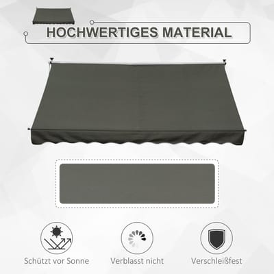 STILVORA Markies Verstelbaar – 300 x 150 cm – Polyester En Metaal – Grijs – Voor Terras En Balkon – Met Handzwengel En Weerbestendig