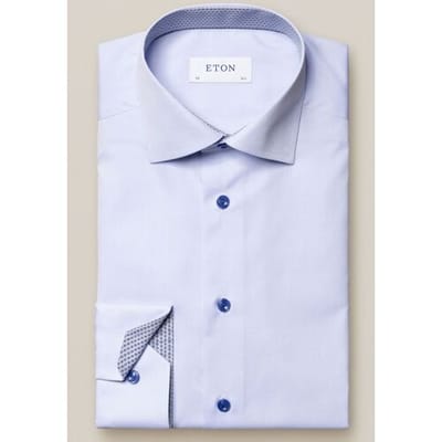 Eton Overhemd Uni Poplin Fine Contrast Licht Blauw / male