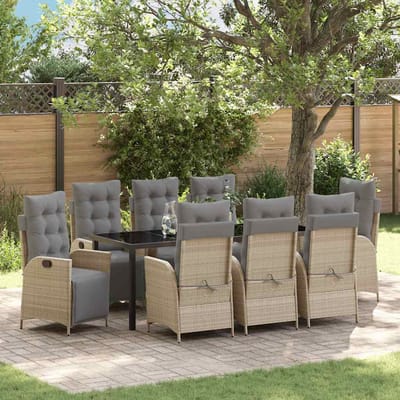 vidaXL - Tuin - Eettafel - Set - 9 - st - Beige - poly - rattan