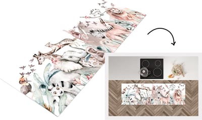 Keukenloper - Loper keuken - Aquarelverf - Jungle - Dieren - 150x50 cm - Keukenloper vinyl