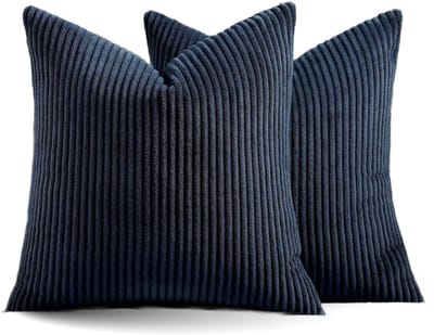 Kussenhoes Zachte Ribstof (2 stuks) - Marineblauw - 45x45 cm - Gestreept Corduroy Kussenhoes - Ribfluweel Kussen - Sierkussen Zonder Vulling - Bankkussen / Zetelkussen / Decoratiekussen - Vele diverse kleuren