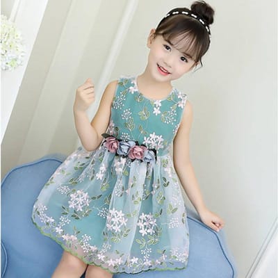 Robe pour enfants printemps été col rond vêtements pour enfants vêtements pour bébés filles vêtements en fil sans manches robe trapèze fille 110 vert