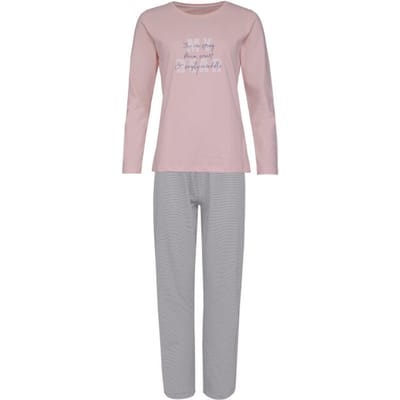 By Louise Dames pyjama set lang katoen roze / grijs gestreept