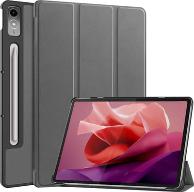 Hoesje Geschikt voor Lenovo Tab P12 - Dun & Stevig - Trifold Bookcase - Hard Cover Case - Met Uitsparing Geschikt voor Lenovo Pen - Hardcover Book - Tablet Hoes - Grijs