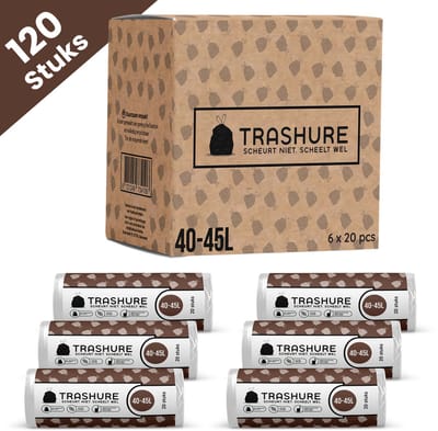 Trashure Vuilniszakken - Code L - Geschikt voor Brabantia prullenbak - 40/45L - 6 rollen x 20 stuks - met trekbandsluiting