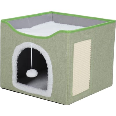 Opvouwbaar Kattenhuis 2 Lagen Inklapbaar Kittens Huis Multifunctionele Kattenhol Bed Zacht Krabpaal Huis voor Binnen